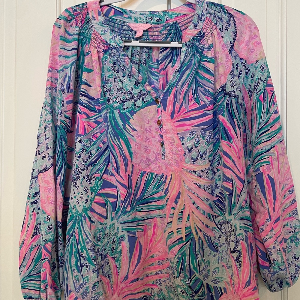 Lilly Pulitzer Vibrant Pink and Blue Blouse